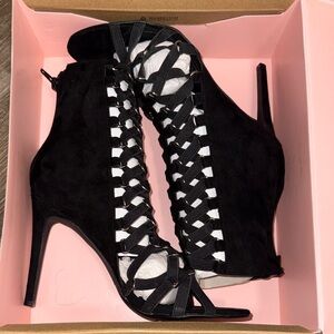 Charlotte Russe Black Lace-Up Gladiator Heeled Boots